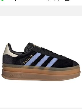 NWT Adidas GAZELLE Women  Junior Bold J Black /Light Blue Sneakers with Gum Sole